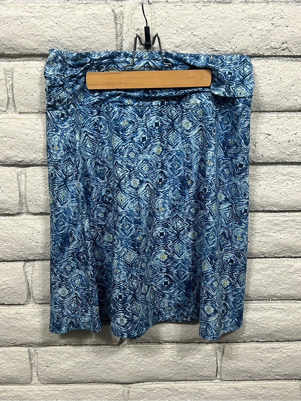 North River Outfitters Blue White Yellow Geometric Knit A-Line Skirt Women M‎